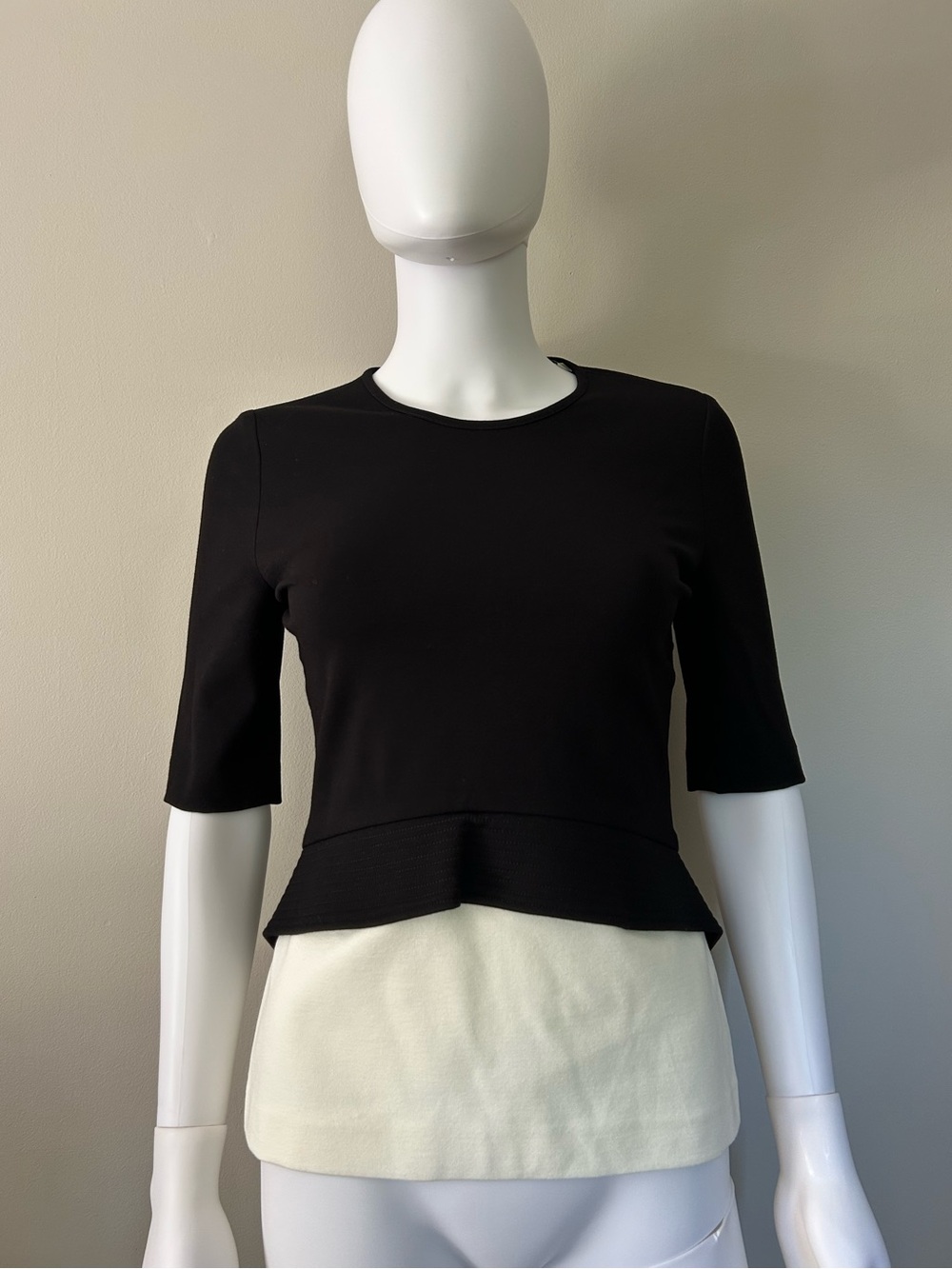 Stella McCartney 2012 Black White Peplum Colorblock Top IT 40 Made Italy